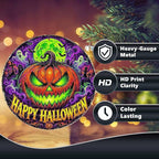 Neon Pumpkin Halloween Metal Tin Sign Round Wall Decor Glowing Jack O Lantern - Image 4