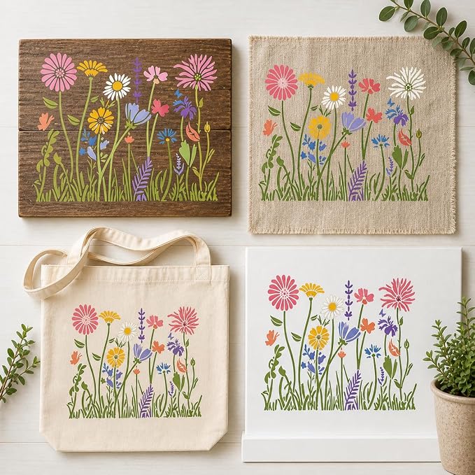 Large Flower Stencils for Painting on Wood, Canvas & Fences -10 Pc Floral - Image 3