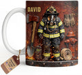 Personalized Firefighter Gifts for Men Dad Custom Name Mug, Fireman Gear Design by ALMAGEMSUS