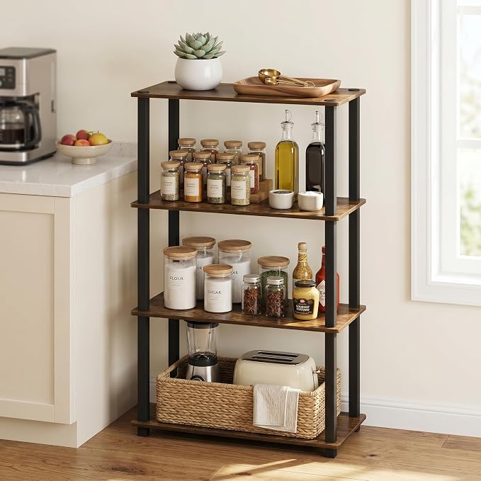 Furinno TURN-S-TUBE Storage Shelves, 4-Tier Book Shelf, Corner Shelf, Toolless - Image 2