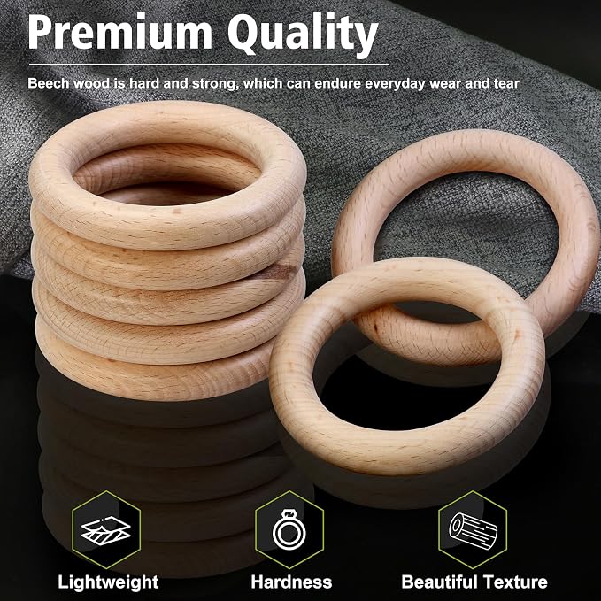 FoDau770 5pcs Natural Beech Wooden Rings, Unfinished Solid Wood Rings Heavy - Image 4
