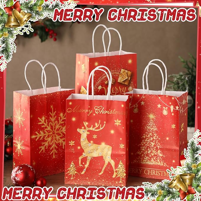Kolldenn 24 Pcs Christmas Party Favors Bags Red and Gold Christmas Goodie Gift - Image 5