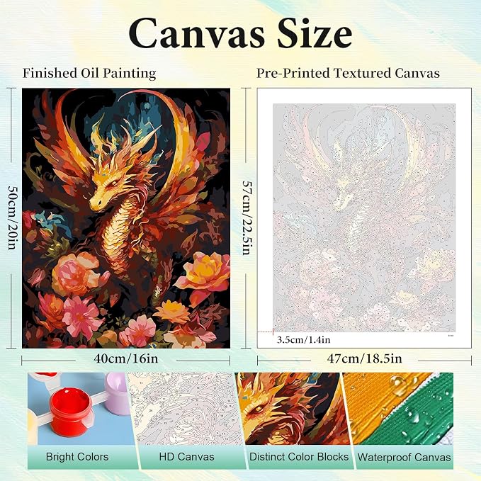 Paint by Numbers Kit for Adults, Dragon DIY Painting Kit, 16x20 Inch | Dragon - Image 3