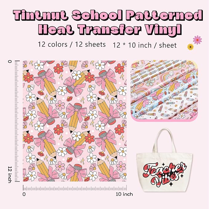 Tintnut Teacher Heat Transfer Vinyl, 12 Sheets 12"x10" Iron on Vinyl | School - Image 2