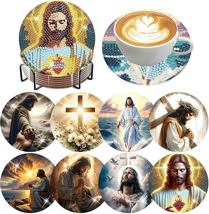 ijbnhd 8 Pcs Diamond Art Coasters Kits Jesus Diamond Painting Coasters | by ijbnhd