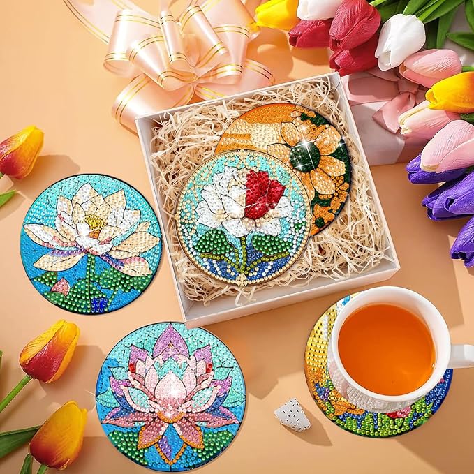 EWJRNSF 6 PCS Flowers Diamond Art Coasters DIY Kit - Image 6