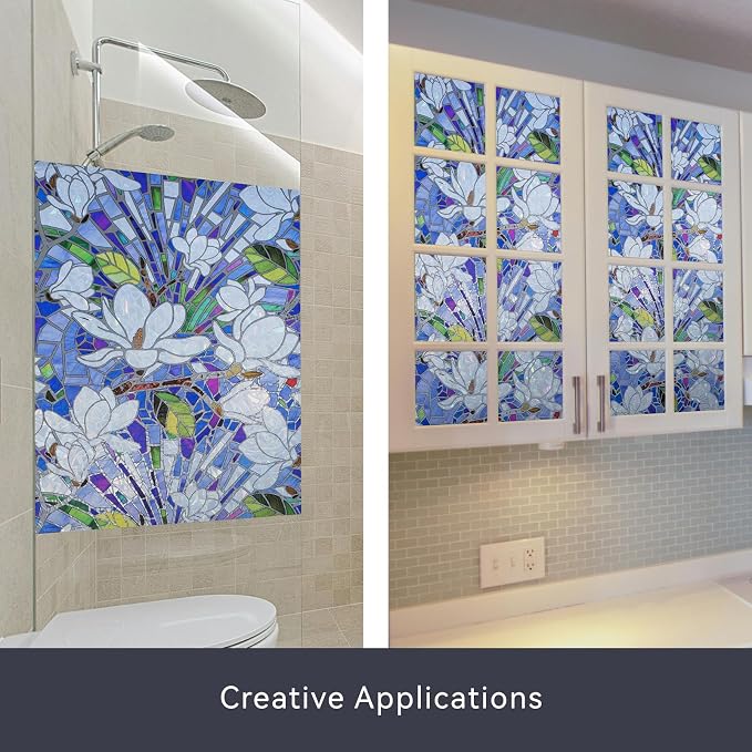DKTIE Magnolia Pattern Stained Glass Window Film Floral Decorative Window - Image 5