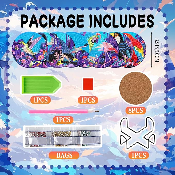 DOZEEZOP 8-Pack Diamond Art Coaster Kit - Image 2