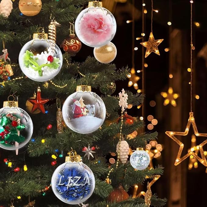 12 Pcs DIY Clear Plastic Fillable Balls Ornament, 2.36Inch Christmas Balls | - Image 3
