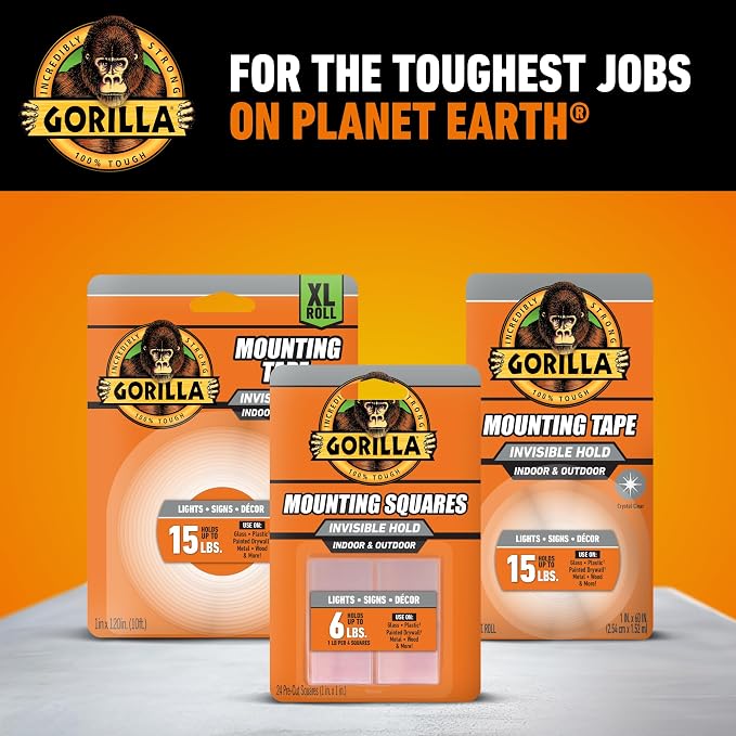 Gorilla Tough & Clear Double Sided Tape Squares, 24 1" Pre-Cut Mounting Squares - Image 9