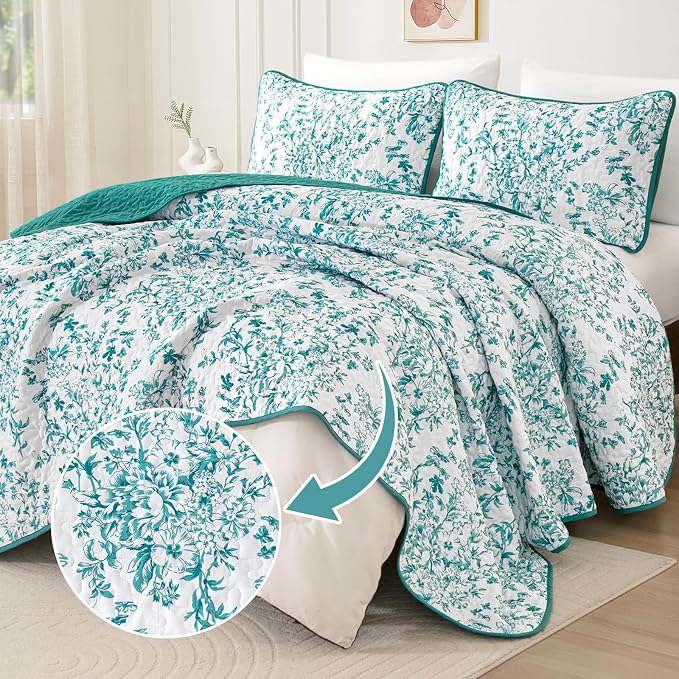 WONGS BEDDING Quilt King Size, Teal Quilt Bedding Set - Image 2