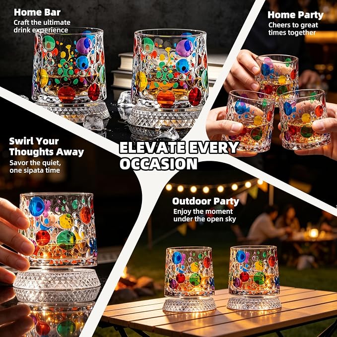 2PCS Spinning Whiskey Glass, 9.4oz | Hand-painted embossed, 360° rotating - Image 5