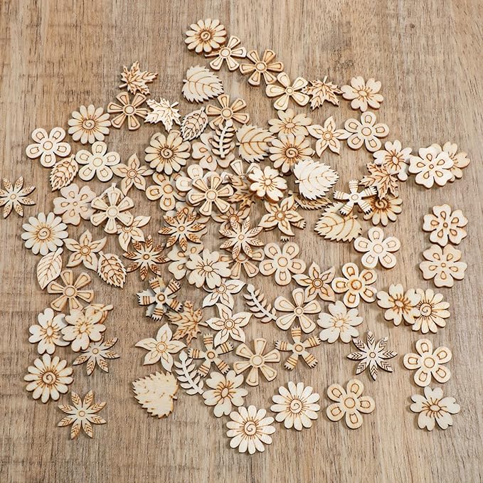 100 Pcs Unfinished Wooden Flower Wood Pieces Wood Flower Cutouts | Wooden - Image 3