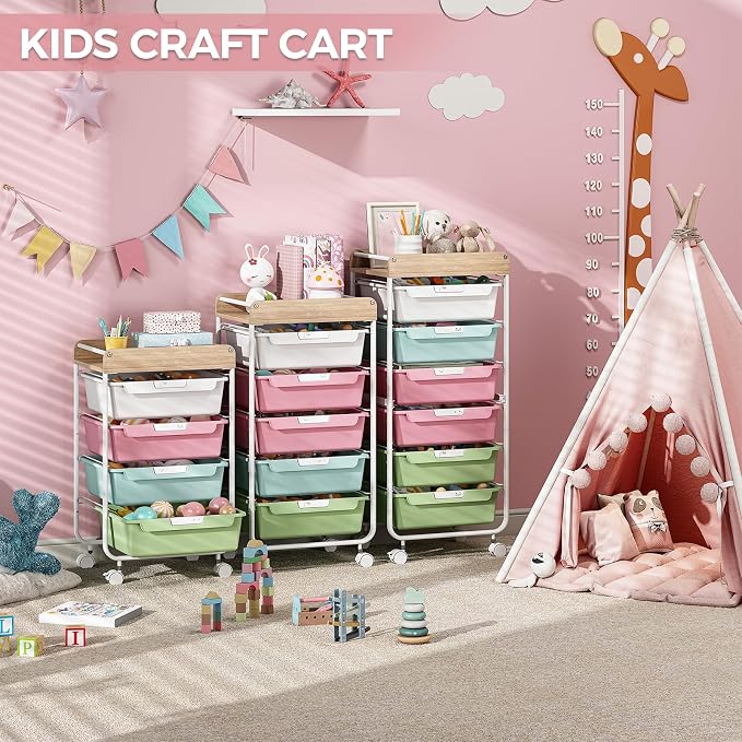 Utility Cart with Drawers, Craft Cart with 5 Drawers, Art Supply Organizer - Image 8