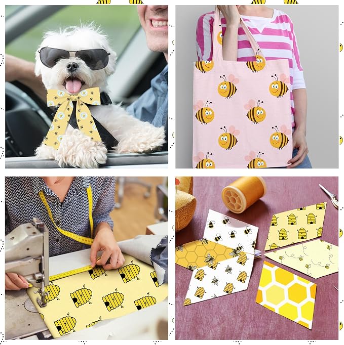 HunnmingRe 20 Pcs 10''x10'' Bee Quilting Fabric Square Honeycomb Precuts - Image 6