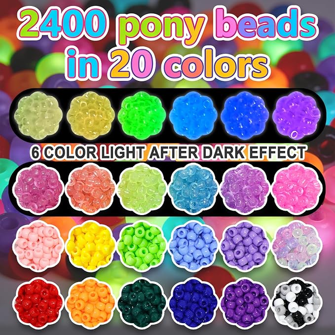 2400Pcs Glow in The Dark Pony Beads Bulk, 20 Colors Rainbow Kandi Bead - Image 2