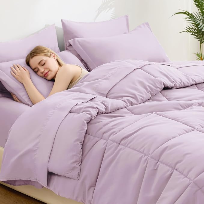 Love's cabin Twin Comforter Set Light Purple, 5 Pieces Twin Bed in a Bag - Image 3