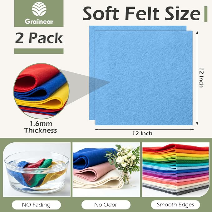 Sky Blue Soft Felt Sheets for Crafts, 1.6mm Thick, Handmade Crafts, DIY Projects - Image 3