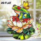 2D Flat Faux Stained Glass Frog Christmas Acrylic Ornament, Frog Ornaments - Image 2
