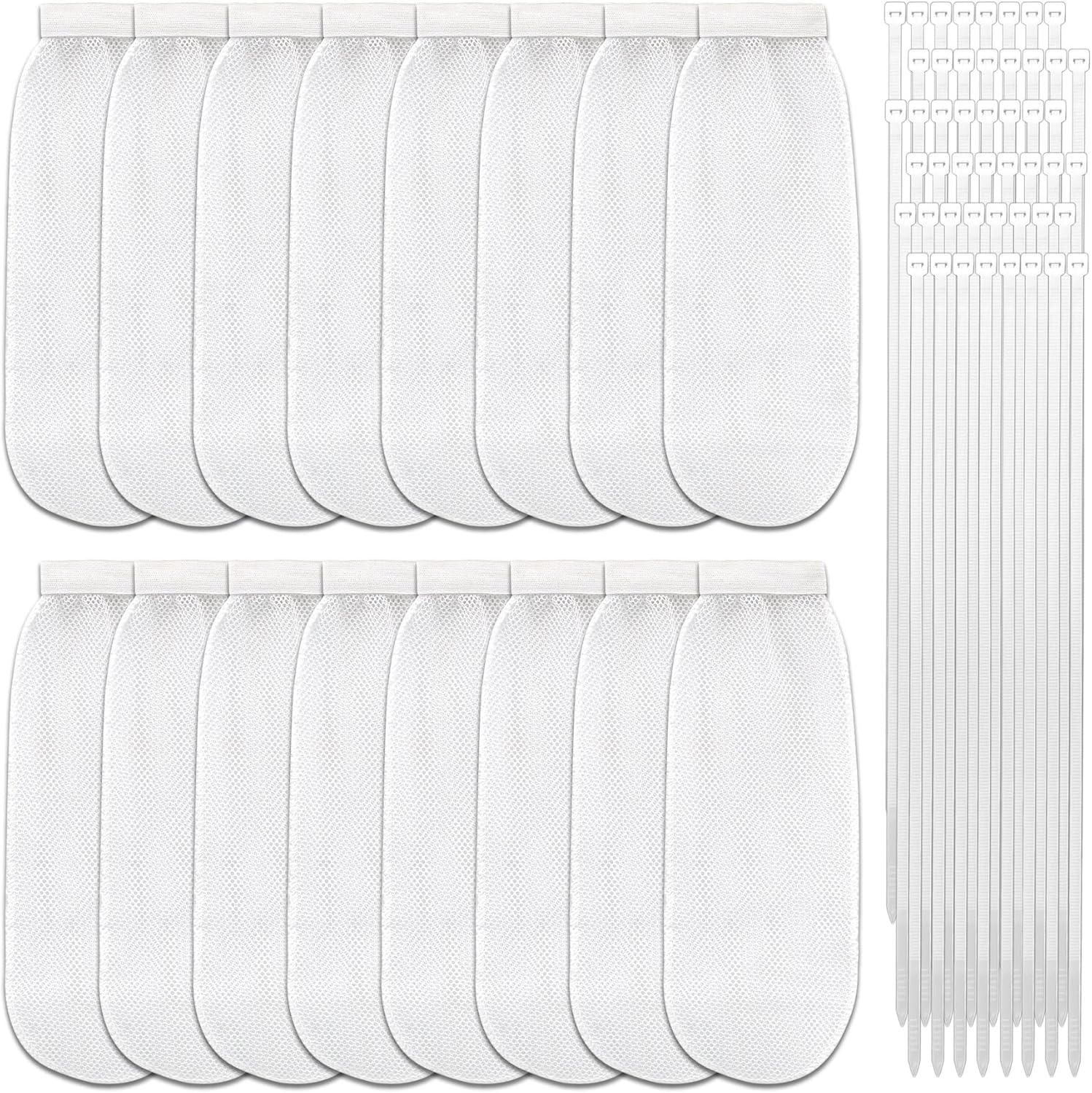 64-Piece Lint Trap and Cable Ties Set for Washing Machine, Includes 16 Nylon Mesh Lint Traps and 48 Cable Ties, Easy and Effective Lint Filtration (White)