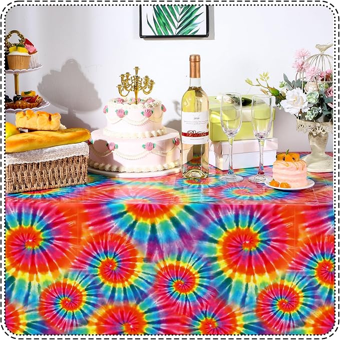 Newwiee Tie Dye Tablecloth Rainbow Table Cloth 54 x 108 Inch Plastic Rectangle - Image 4