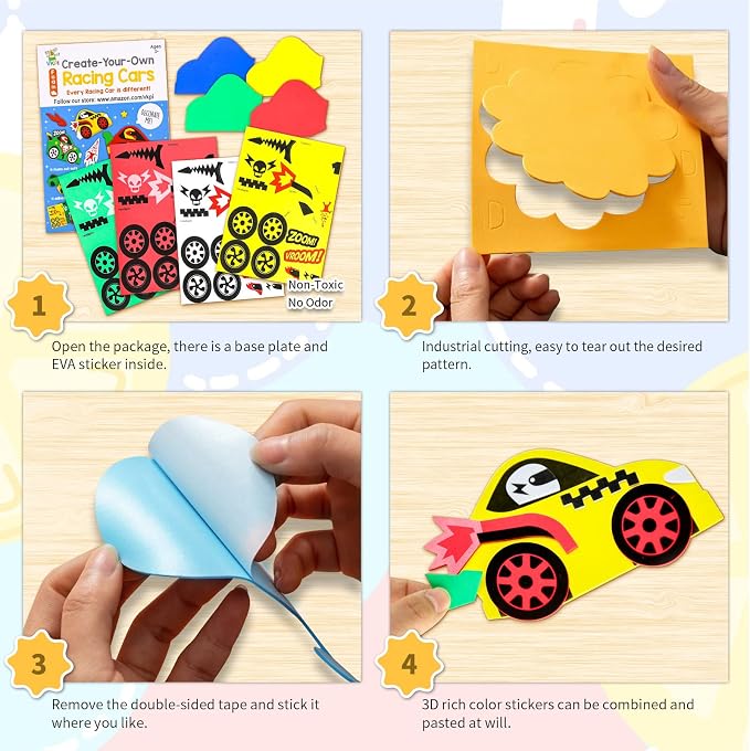VKPI 4 Pieces EVA Foam Art Crafts Gift Kit, Creative Make Your Own Racing Cars - Image 2
