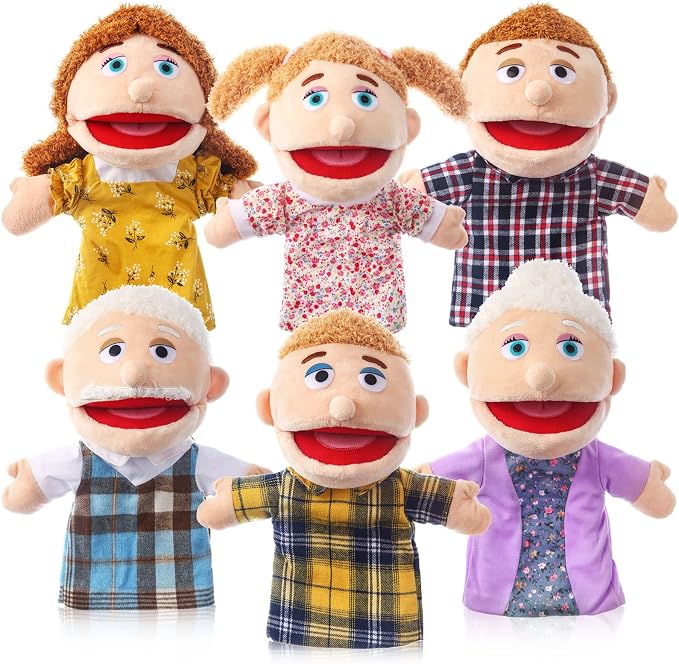 6 Pcs Family Hand Puppets 12 Inch Grandparents, Mom & Dad, Brother & Sister by ZJoey