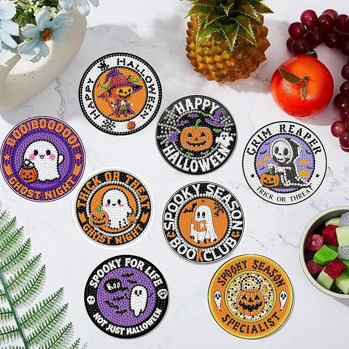 Gemozaic 8PCS Halloween Diamond Art Coasters Kit - Image 6