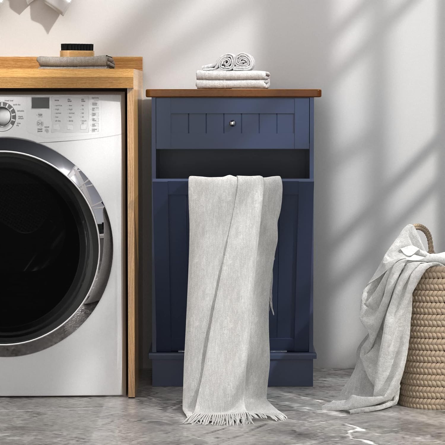 Betterhood Tilt Out Trash Cabinet 10 Gallon Wooden Free Standing Laundry Sorter Cabine,Recycling Cabine with Hideaway Drawer,Tilt Out Trash Cabinet Can Bin Kitchen