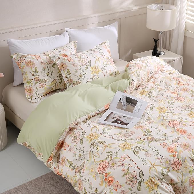 LONAVA King Floral 3 Pcs Duvet Cover Set, Breathable Soft Microfiber Glass by LONAVA