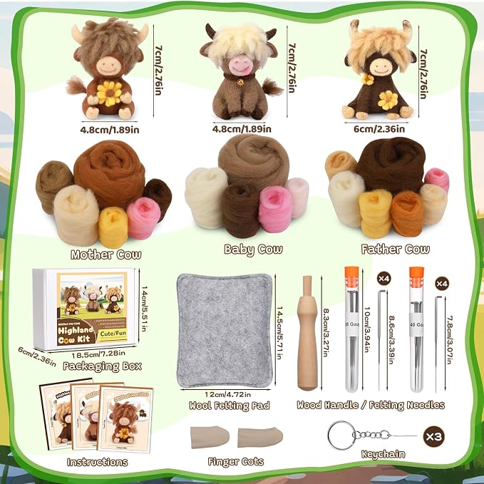 Yizzvb Needle Felting Kit, Highland Cow Family Needle Felting Kits - Image 2