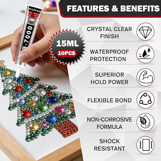 ALECPEA B7000 Bedazzling Glue, 16 Pack 15ml Clear Rhinestone Adhesive - Image 2