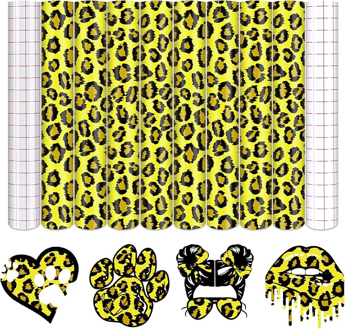 Tintnut Yellow Leopard Permanent Vinyl Spots Adhesive Vinyl 8 Pcs 12x10in | by Tintnut