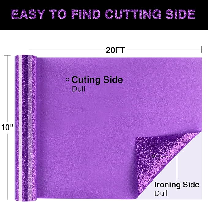 Purple Glitter HTV Heat Transfer Vinyl Roll 12inch x 20 ft - Image 2