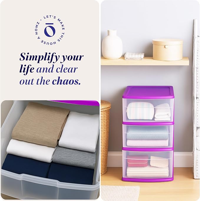 HOMZ Drawer Tower, 3-Tier Clear Plastic Storage Organizer Cart, and Classroom - Image 7