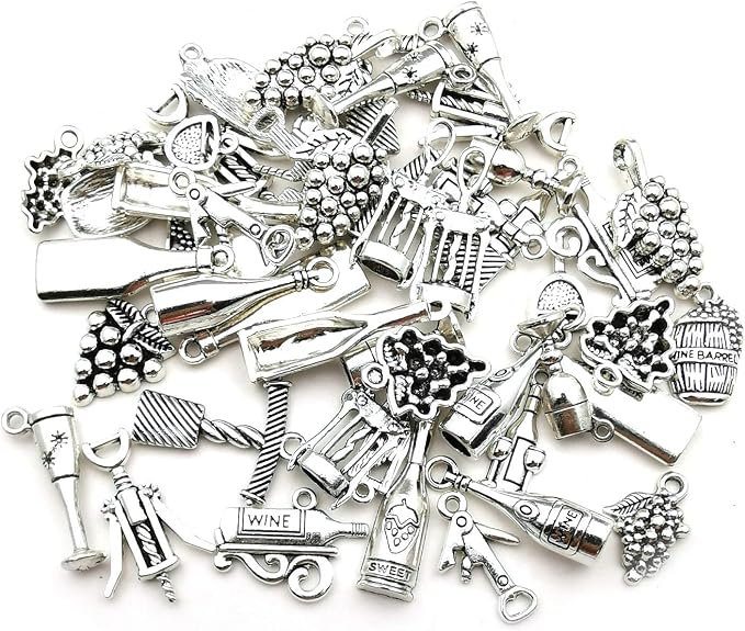 50pcs Craft Supplies Antique Silver Tasting Wine Grape Cocktail Glass Wine - Image 3