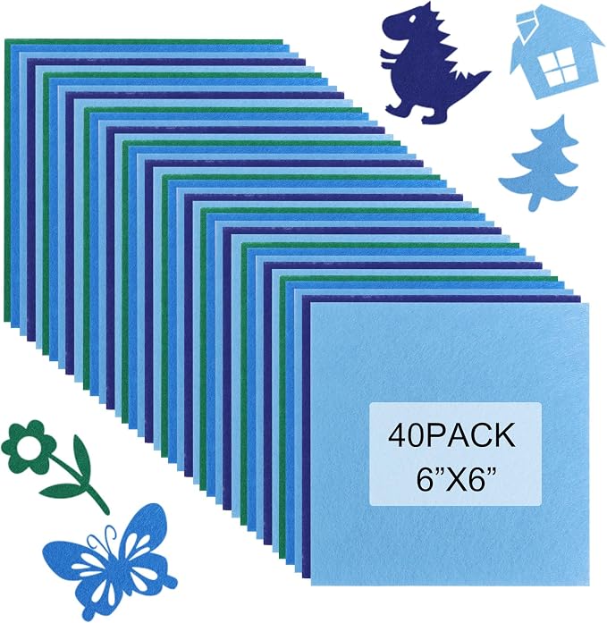 40 Pcs Stiff Felt Fabric Sheet for Crafts, 1mm Thick and 6”x6”Blue Series Felt by Tiparts