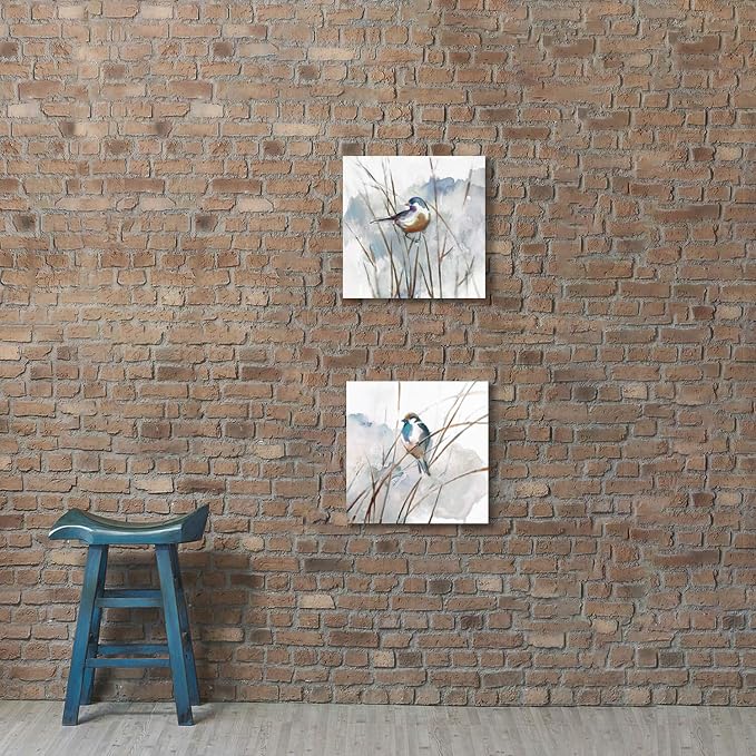 Abstract Picture Bird Wall Art: Animal Birds on Reed Watercolor Artwork Prints - Image 3