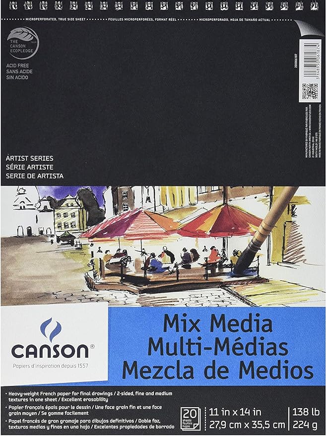 Canson Artist Series Mixed Media Paper, Wirebound Pad, 9x12 inches, 20 Sheets by Unknown