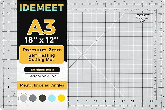 Premium Self Healing Cutting Mat 18'' x 12'', A3 Non-slip Sewing Mat by IDEMEET