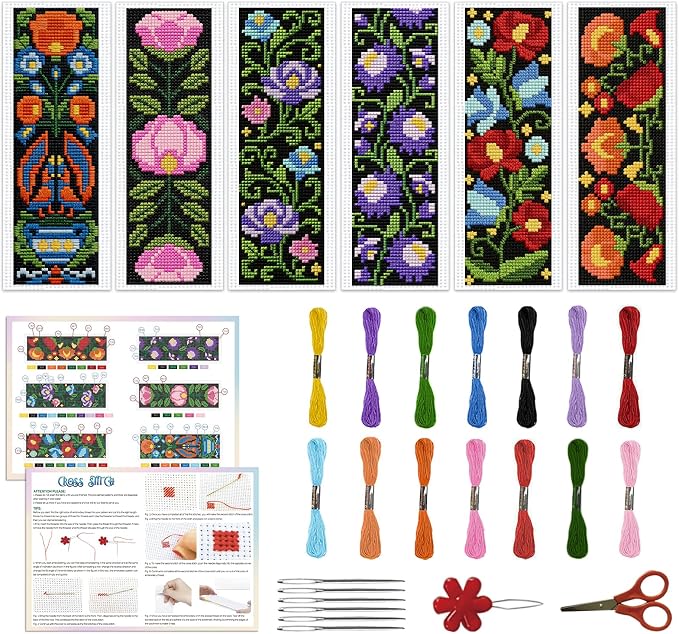 ACRNIGHEET 6PCS Cross Stitch Kits Stamped Cross Stitch Bookmark Kit by ACRNIGHEET
