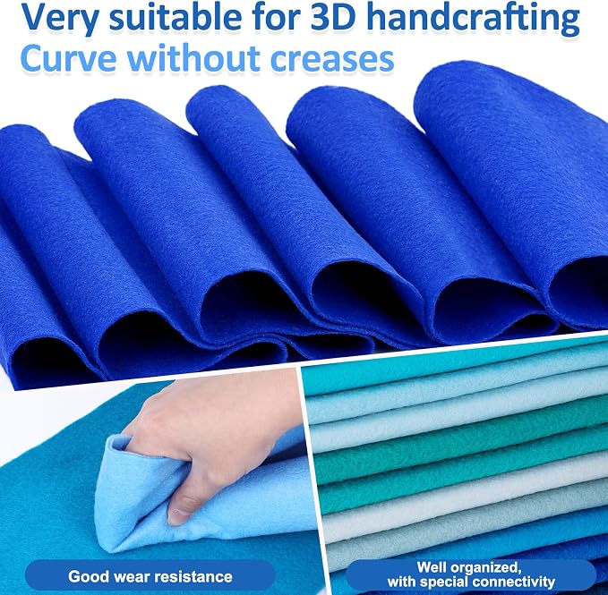 XSEINO 13 Rolls 8"x35" 1.4mm Thick Soft Felt Fabric Sheet 13 Assorted Blue - Image 4