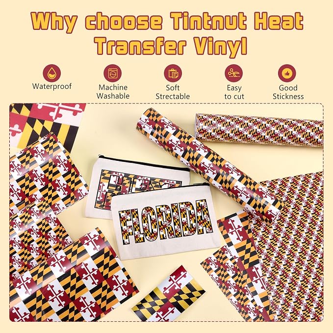 Tintnut Maryland Flag Heat Transfer Vinyl, 8 Sheets 12×10in Iron on Vinyl | PU - Image 3