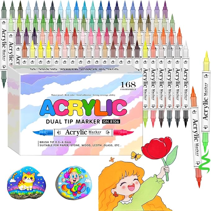 168 colors Acrylic Paint Markers, 84 Pack Direct Liquid Soft Brush acrylic by AcrylicAura