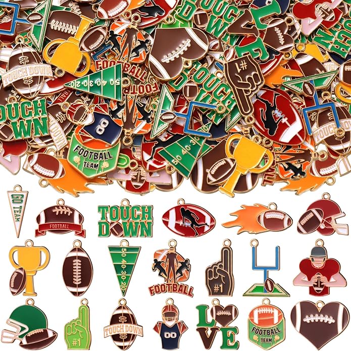 100 Pcs Sport Charms Bulk for Jewelry Making Football Soccer Volleyball by Trnayi