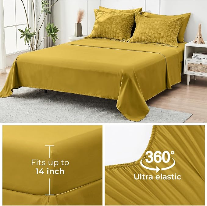 HYMOKEGE Mustard Yellow Twin XL Comforter Set Seersucker 5 Pieces, All Season - Image 7