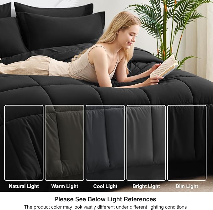 Love's cabin California King Comforter Set Ash Black, 7 Pieces California King - Image 7