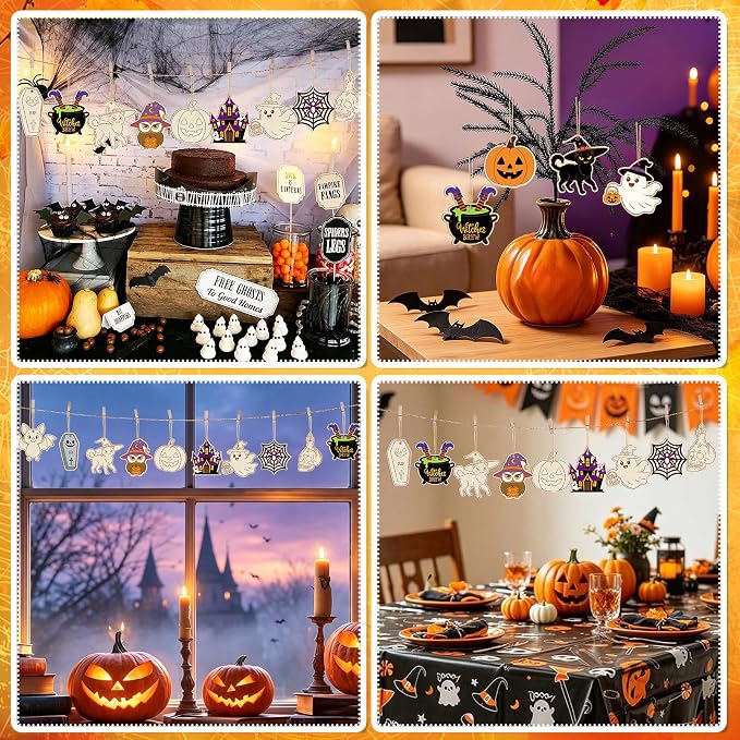 80PCS Wooden Halloween Ornaments to Paint Fall Decorations Crafts - Image 6