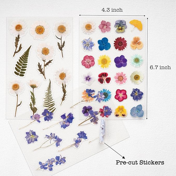 Knaid Pressed Flower Themed Stickers Dried Floral Resin Stickers Decals - Image 3