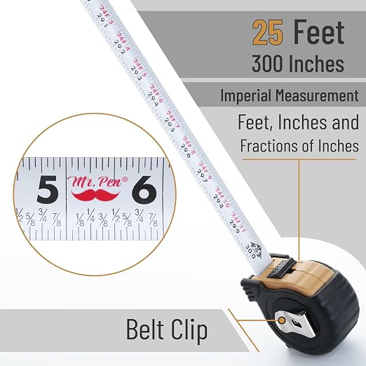 Mr. Pen- Retractable Tape Measure 25 ft, Light Brown, Easy Read | Steel - Image 3